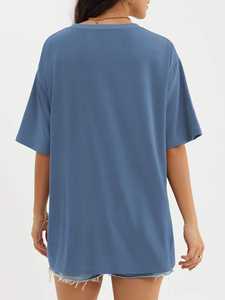 เสื้อยืดโอเวอร์ไซส์ผ้าคอตตอน100% เรียบคอกลมเสื้อฮิปฮอปโชว์ไหล่ - Product Image 2