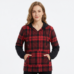 <b>Men</b> Plaid Hooded <b>Sweatshirt</b> Oversized Regular Fit Casual Black <b>Red</b> Checkered Cotton Flannel Pullover With Pocket Autumn Wear - Product Image 5