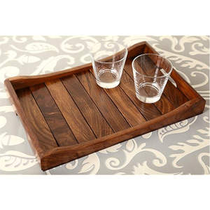 Bandeja de servicio de madera de diseño único acabado natural - Product Image 1