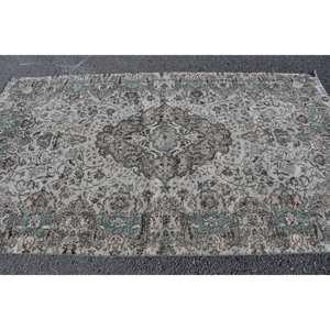 พรมตุรกีวินเทจคลาสสิกสีเทาสีฟ้าขนาด5.5x9.4ฟุตทำด้วยมือผ้ากำมะหยี่สี่เหลี่ยมปะต่อการออกแบบสำหรับวัยรุ่นห้องนั่งเล่น - Product Image 4