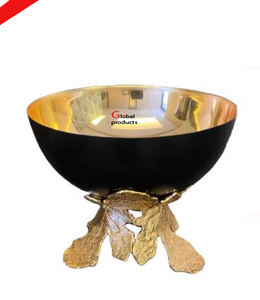 Bol de service en acier inoxydable en métal argenté très exigeant avec design à la feuille d'or pour restaurant et bar - Product Image 2