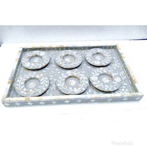 Handcrafted Mother of Pearl Inlaid Tray Eco-Friendly Skilled Craftsman's Work <b>Tea</b> Coasters Polished Animal Style <b>for</b> Eid Ramadan - Product Image 3