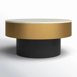 Eco-Friendly Modern Coffee Table with Glass Overlay and Gold Accents Metal <b>Frame</b> for Living Room Home <b>Furniture</b> - Product Image 6