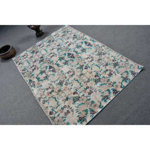 Classique Beige bleu 5.4 X 4ft fait à la main tapis turc laine Polyester Patchwork Rectangle Design pour salon chambre pour adolescents - Product Image 2