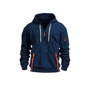 Sweats à capuche et sweatshirts surdimensionnés sport avec fermeture éclair en coton et polyester bicolore avec logo personnalisé pour hommes - Product Image 3