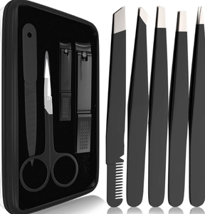 Ensemble de pinces à épiler et coupe-ongles 9 pièces pince à épiler professionnelle en acier inoxydable coupe-ongles avec étui de voyage en cuir - Product Image 1