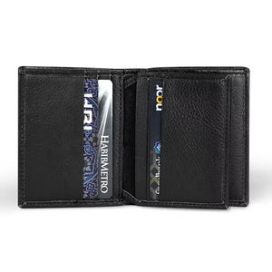 กระเป๋าสตางค์ผู้ชายหนังแท้คุณภาพสูง ดีไซน์เนอร์ออกแบบเอง ใส่บัตรได้หลายใบ ธุรกิจ ขายส่ง MOQ ต่ำ โพลีเอสเตอร์สั้น สีดำ รับผลิตแบบ OEM - Product Image 1