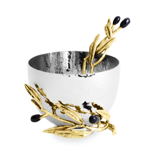 Cuenco redondo martillado para comida en metal con acabado dorado y negro, perfecto para decoración de mesa en bodas y eventos - Product Image 4