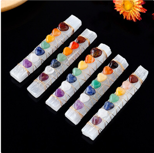 Palos de selenita de siete chakras naturales, alambre envuelto con pequeños corazones, chacra de alta calidad, gran oferta - Product Image 4
