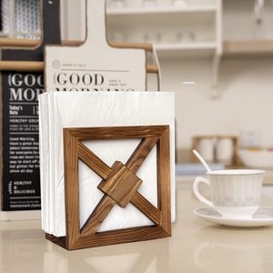 Wooden Napkin Holder for Table Vertical Napkin Holders for Kitchen Anti-slip <b>Rubber</b> Feet Carbonized Pattern Upright Wood - Product Image 6