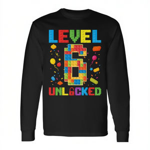 T-shirt promozionale a maniche lunghe Level 6 Unlocked 6th Birthday Boy Master Builder Blocks - Product Image 2