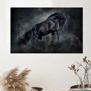 Arte en Lienzo Black Stallion: Impresión Ecuestre Dramática para Decoración Rústica del Hogar, LIENZO ENROLLADO - Product Image 1