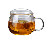 Tasse à thé en verre borosilicate transparent en gros avec infuseur et poignée résistante à la chaleur, 10-14 oz. Style minimaliste emballé en carton