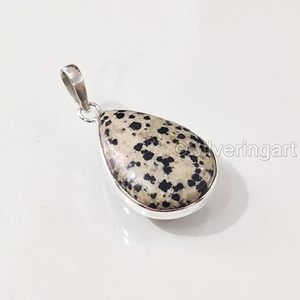 Pendentif pour femme en jaspe dalmatien naturel, pierre précieuse, pendentif en pierre énorme, bijoux faits à la main pour Noël, pendentif en argent sterling 925 - Product Image 5
