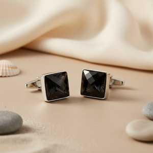 Boutons de manchette et pinces à cravate en onyx argenté, bijoux pour hommes, cadeau pour les mariages, matériau principal or avec perle - Product Image 3