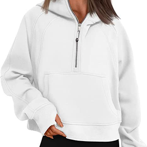Evertop Sweat à capuche court avec demi-fermeture éclair pour femmes Logo personnalisé Vêtements d'hiver Poches Tissu éponge Tricoté Tissage Doublé Hoodies - Product Image 1