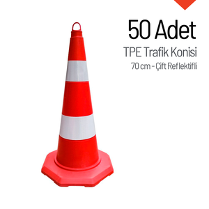 ชุดกรวยจราจรสะท้อนแสงคู่ 70 ซม. TPE จำนวน 50 ชิ้น - แผงกั้นน้ำหนักเบา (แผ่นสะท้อนแสงสีขาว) - Product Image 4