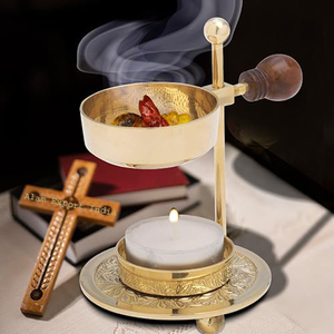 Prix raisonnable Brûleur d'encens en laiton Taille et forme personnalisées Bouton en bois pour brûleur d'encensoir de parfum d'ambiance Brûleur mat fini or - Product Image 4