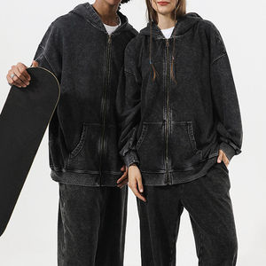 Survêtement sur mesure pour hommes surdimensionné délavé à l'acide avec fermeture éclair pour hommes sweat à capuche et pantalon de survêtement pour hommes - Product Image 1
