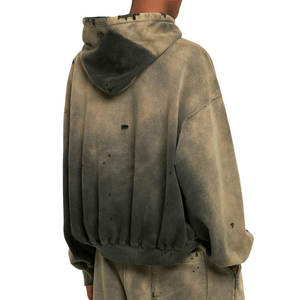 Sudadera con capucha de invierno estilo hip hop para hombre, lisa, teñida, 100% algodón, forro polar transpirable, con cremallera de un cuarto - Precio mayorista económico - Product Image 2