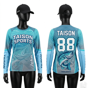 เสื้อตกปลาแขนยาวสำหรับผู้หญิง ผ้าโพลีเอสเตอร์ผสมสแปนเด็กซ์ 180 GSM น้ำหนักเบา ระบายอากาศได้ดี สีน้ำเงินไล่เฉด พร้อมโลโก้แบบซับลิเมชั่น - Product Image 1