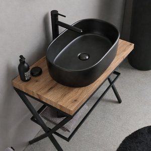 Mobile bagno da terra Koricini Manchester 60 cm con supporto in metallo, piano in rovere naturale e specchio LED - Product Image 3