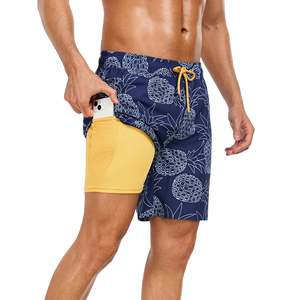 Short de bain pour hommes sur mesure maillot de bain short de bain en polyester léger à double couche à taille élastique avec poche pour téléphone pour hommes - Product Image 1