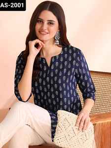 Ropa étnica india Colecciones de ropa tradicional Ropa de mujer Kurtis de rayón Premium con bordado y trabajo de secuencia Kurti corto - Product Image 4