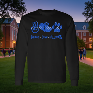 Camiseta de manga larga Peace Love Wildcats con cuello redondo, unisex, para adultos, deportes y juegos, serigrafía - Product Image 2