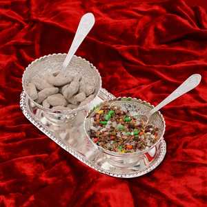 German Silver 2-Bowl Decorative Platter <b>Set</b> Multiutility <b>Dinnerware</b> with Elegant Velvet Box - Product Image 1