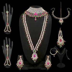 Tip Top Fashions 1002391C Pink Stone Kundan Nupcial Set Joyería fina para novias - Product Image 1