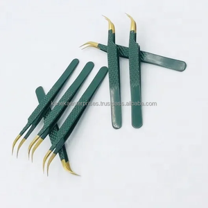 Pinces à épiler professionnelles en acier inoxydable vert courbé, pointe dorée, antistatiques et antimagnétiques, pour marque privée, vente en gros - Product Image 4