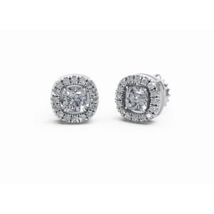 Boucles d'oreilles en or 9 carats de qualité supérieure, halo de diamants en forme de coussin, taille ronde et coussin, bijoux de laboratoire cultivés, vente en gros, fournisseur OEM B2B - Product Image 4