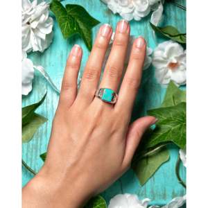 Handmade <b>Boho</b> Royston Turquoise & Sterling <b>Silver</b> <b>Ring</b> Navajo Made Bezel Set Bezel Inlay Size 9.75 Everyday Wear - Product Image 4