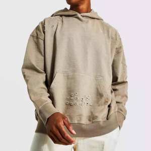 Manufacturer Custom <b>Vintage</b> Distressed Embroidery Patch Hoodies Men <b>Zip</b> <b>up</b> <b>Hoodie</b> Removable Sleeve men's hoodies - Product Image 2