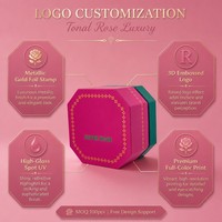 Caja de Regalo Octogonal Personalizada con Borde Dorado Floral de Margaritas y Puntos, Rosa Intenso y Verde Azulado, Empaque de Dos Piezas para Cosméticos Super Rose, OEM, MOQ de 100 Piezas
