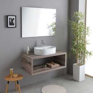 <b>Suspended</b> 100CM Bathroom Cabinet in Fossil Oak with Oval KOS Washbasin - Product Image 1
