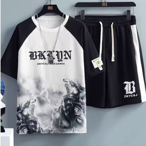 Solide éponge luxe 2024 été hommes chemise short ensemble respirant demi manches bouton formel 100% coton - Product Image 6