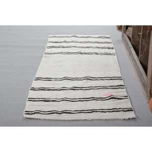 Tapis en laine moderne blanc noir 2,3x7,2 pieds Fait à la main Vintage Turc Design Latex Support Patchwork pour la maison Couloir Rectangle Chambre - Product Image 3