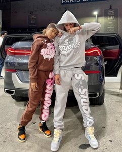 Custom Streetwear Sweat Suits Slim Fit Solid Color Puff Print Sweatpants and Hoodie Set <b>Men</b> Flared Pants Sweat Suit & Track Suit - Product Image 5