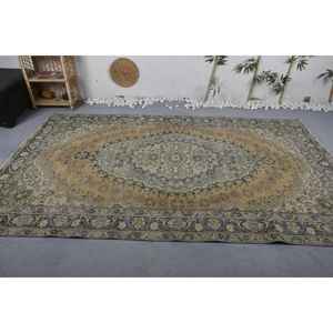 พรมขนสัตว์สีเบจและสีฟ้าคลาสสิกวินเทจทำด้วยมือ6x9.6ft พรมกำมะหยี่รูปสี่เหลี่ยมผืนผ้าเย็บปะติดปะต่อกันดีไซน์ห้องโถงสำหรับวัยรุ่น - Product Image 3