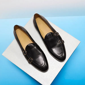 Mocassini Formali da <span class=keywords><strong>Uomo</strong></span> in Vera Pelle di Vacchetta, <span class=keywords><strong>Scarpe</strong></span> in Pelle con Doppia Fibbia Monk Strap, Realizzate a Mano con Processo di Invecchiamento - Product Image 2