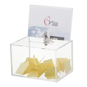 Factory customized acrylic donation box with lock and sign holder for fundraising ballot box