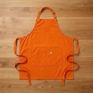 Bib <b>Apron</b> Sleeveless Blue Cotton Woven Classic Eco-Friendly with Pocket Machine Washable for Cooking Daily Use - Product Image 4