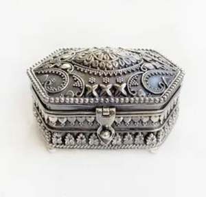 Organizadores de joyas de metal, organizador de tendencias, caja de almacenamiento, Cofre del Tesoro, caja decorativa de joyería, plata antigua, establecimiento de tendencias - Product Image 1