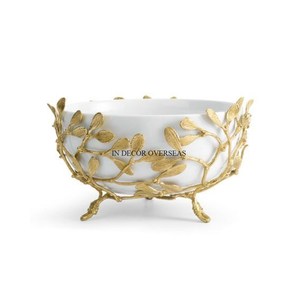 Bol en forme de miroir en verre transparent de qualité supérieure en métal plaqué or feuilles support de base de concepteur résistant à la chaleur fabriqué en Inde - Product Image 3