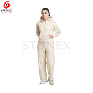 Logo personnalisé Tenues en tricot gaufré pour femmes Ensemble de survêtement 2 pièces Sweat à capuche en coton Pantalon de survêtement Ensemble de salon pour femmes - Product Image 1