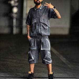 Conjunto de Camiseta y Pantalones Cortos de Verano para Hombre, Estilo Casual, Transpirable, con Lavado Ácido, de Terciopelo, Personalizado al por Mayor - Product Image 4