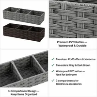 Panier de rangement pliable en plastique écologique à 3 sections Una, bacs de rangement rectangulaires pour la salle de bain