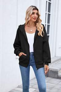 Sudadera con capucha con cremallera de punto de Waffle sólido de gran tamaño Unisex de peso pesado más vendido, ropa de calle bordada personalizada, sudaderas de invierno - Product Image 5